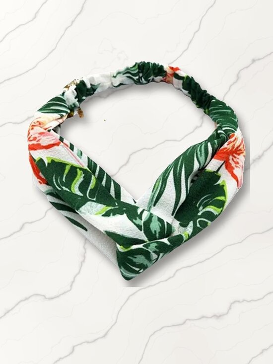 Accessories - Tropical Palm Leaf Print Fabric Knot Headband, Green and White NWT